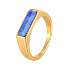 Stainless Steel Lapis Lazuli Ring Gold Tone Size 7