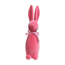 Flocked Standing Easter Bunny Figurine Pink S-5.2 inch