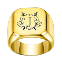 Stainless Steel Personalized Square Initial Ring Gold J