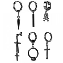 Stainless Steel Hoop Earring Gothic Cross Black 1-6 pcs