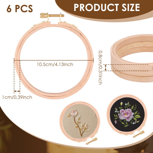 Solid Wood Embroidery Hoop Set 6 Pieces Adjustable Screw 1