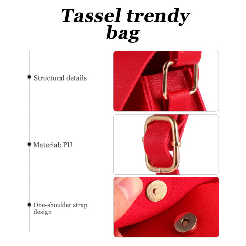 Red Tassel Crossbody Bag Single Shoulder Strap 1 Piece 2