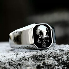 Vintage Skull Signet Ring Stainless Steel Men's Band Size