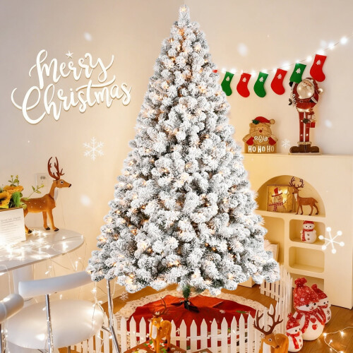 Pre-lit Flocked Christmas Tree 5 ft 551 tips 200 lights 1