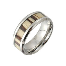 Stainless Steel Wood Inlay Wedding Band Silver Size 12