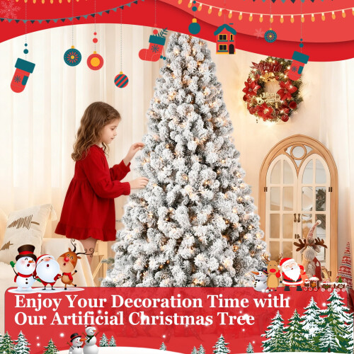 Pre-lit Flocked Christmas Tree 5 ft 551 tips 200 lights 2