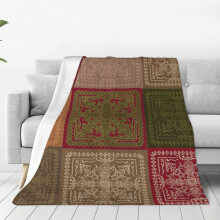 Aztec Print Southwest Throw Blanket Green Red Brown 50x60