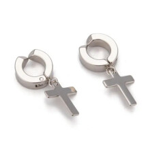 Stainless Steel Cross Clip-on Earrings Hypoallergenic Silver