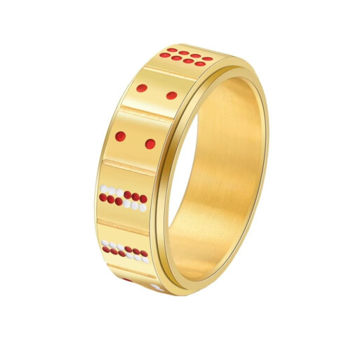 Men's Stainless Steel Dice Ring Gold Size 6