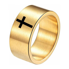 Men's Stainless Steel Cross Ring Gold Matte 10mm Size 9