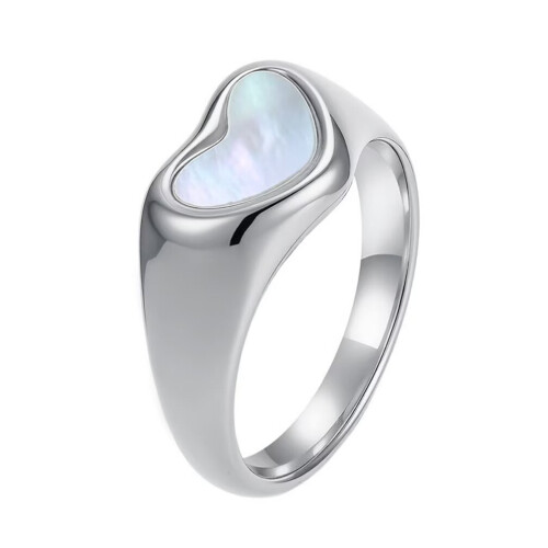 Stainless Steel Heart Shell Ring Silver Size 10