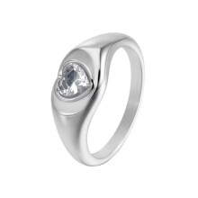 Stainless Steel Heart Ring with Cubic Zirconia Silver Size