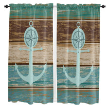 Brown Retro Wood Grain Curtains for Living Room Bedroom