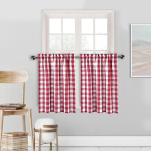 Buffalo Check Tier Curtains Red White 28x36 Inch Set of 2