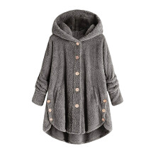 Plus Size Plush Hooded Cardigan Jacket Wool-Blend 1