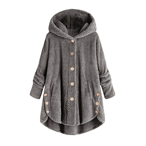 Plus Size Plush Hooded Cardigan Jacket Wool-Blend 1
