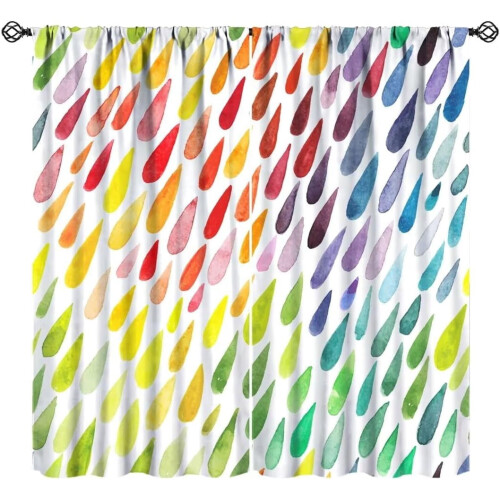 Rainbow Raindrops Curtains Watercolor Abstract Pattern