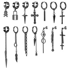Stainless Steel Hoop Earring Gothic Cross 12 Pcs