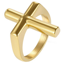 Men's Stainless Steel Cross Ring Gold Tone Size 9