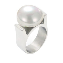 Women's Stainless Steel Vintage Pearl Wedding Ring Size 6