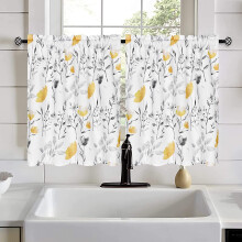 Kitchen Curtains Yellow Floral Watercolor 26x24 Inch Rod