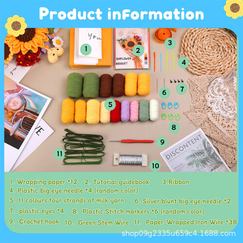 Sunflower Bouquet Crochet Kit for Beginners with 1