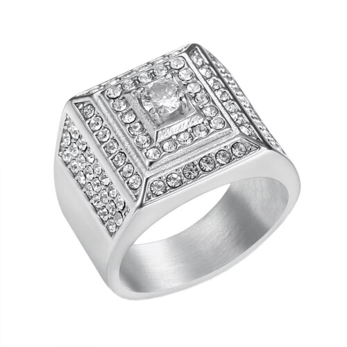 Men's Stainless Steel CZ Ring Silver Size 7