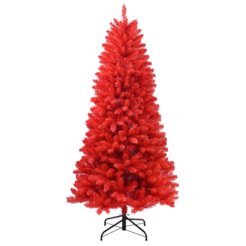 Red PVC Christmas Tree 6FT 804 Tips 3-Part Hinged Metal