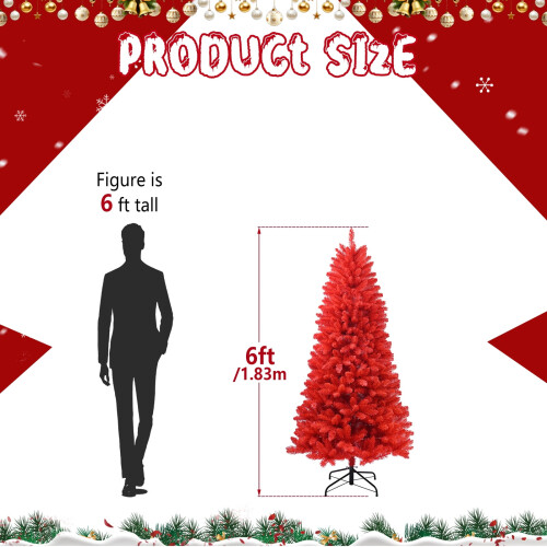 Red PVC Christmas Tree 6FT 804 Tips 3-Part Hinged Metal 1