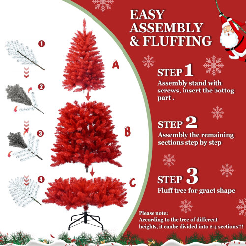 Red PVC Christmas Tree 6FT 804 Tips 3-Part Hinged Metal 2