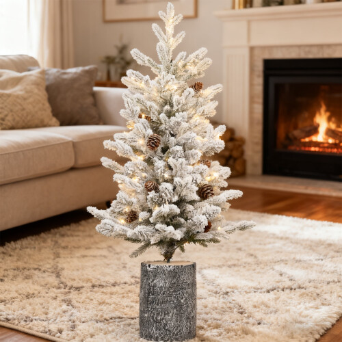 Pre-Lit Flocked Basin Tree 4.5FT with 150 Warm White LEDs 1