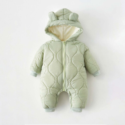 Puffer Jacket for Toddlers Solid Green Hooded Zip-Up 6 1