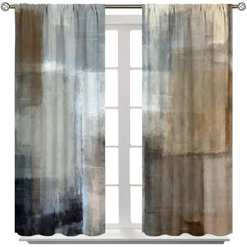 Abstract Thermal Curtains Grey Blue Beige 2 Panels 84x84 1