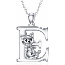 Cat Initial Pendant Necklace Silver Alphabet A-Z