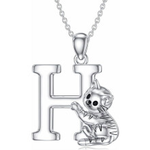 Cat Initial Pendant Necklace Silver Alphabet A-Z