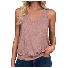 Women's Tank Top Flowy Peplum Sleeveless V-Neck Khaki S