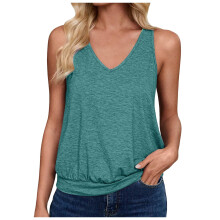 Women's Tank Top Flowy Peplum Sleeveless V-Neck Sky Blue L