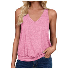 Women's V-Neck Sleeveless Peplum Tank Top Pink M