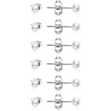 Pearl Stud Earrings for Women Hypoallergenic 6-Pair Set