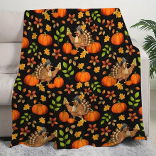 Turkey Pumpkin Flannel Throw Blanket Soft Warm 50x60