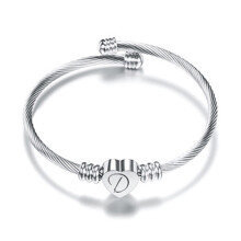 Heart Initial Charm Bracelet Stainless Steel 26 Letters