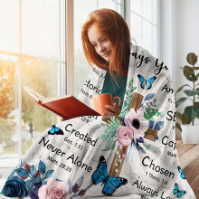 Flanellen plaid met bloemenprint en Bijbeltekst, 50x60 inch