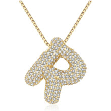 Bubble Letter Necklace 18K Gold-Plated Initial Pendant 18