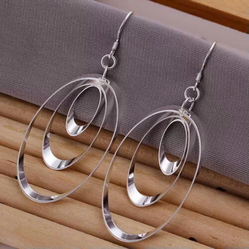 925 Sterling Silver Dangle Earrings Three Circle Women's