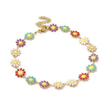 304 Stainless Steel Daisy Flower Anklet for Women Gold 24cm