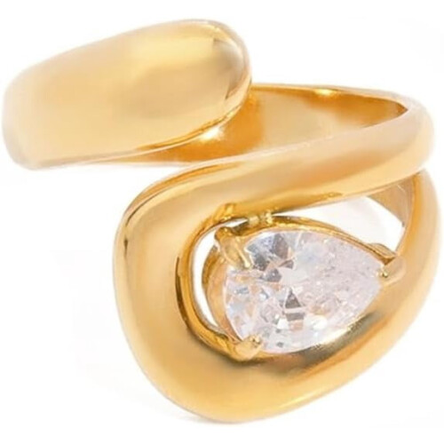 CZ Ring for Women Gold Plated Adjustable Stackable Band