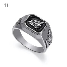 Men's Alloy Square Wolf Head Ring Gold Silver Size 11