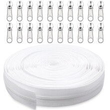 Nylon Coil Zipper White 5 Yards with 20 Sliders