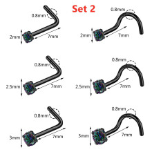 Stainless Steel Nose Studs S-L Shape 6 Pcs