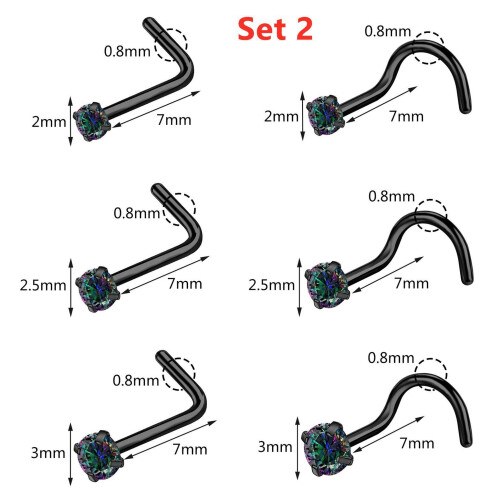 Stainless Steel Nose Studs S-L Shape 6 Pcs